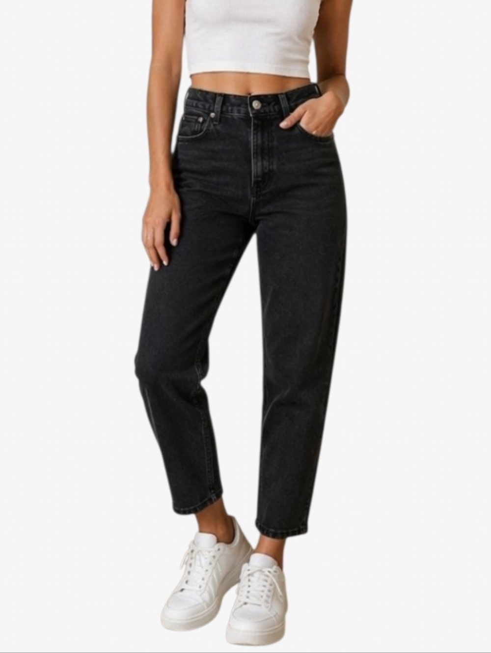 Abercrombie Fitch Mom Jeans High Rise Black Wash Straight Leg Womens 27 4